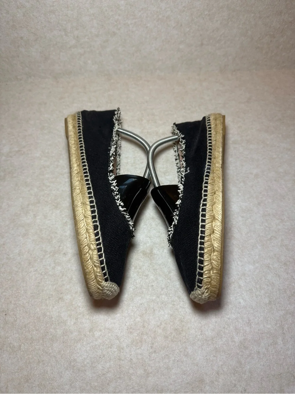 Patricia Green Black Tan Espadrille Mules Flats Loafers Frayed Trim Size US 10